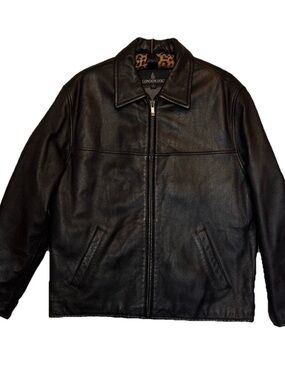 London Fog Men's Black Leather Zip-Front Bomber